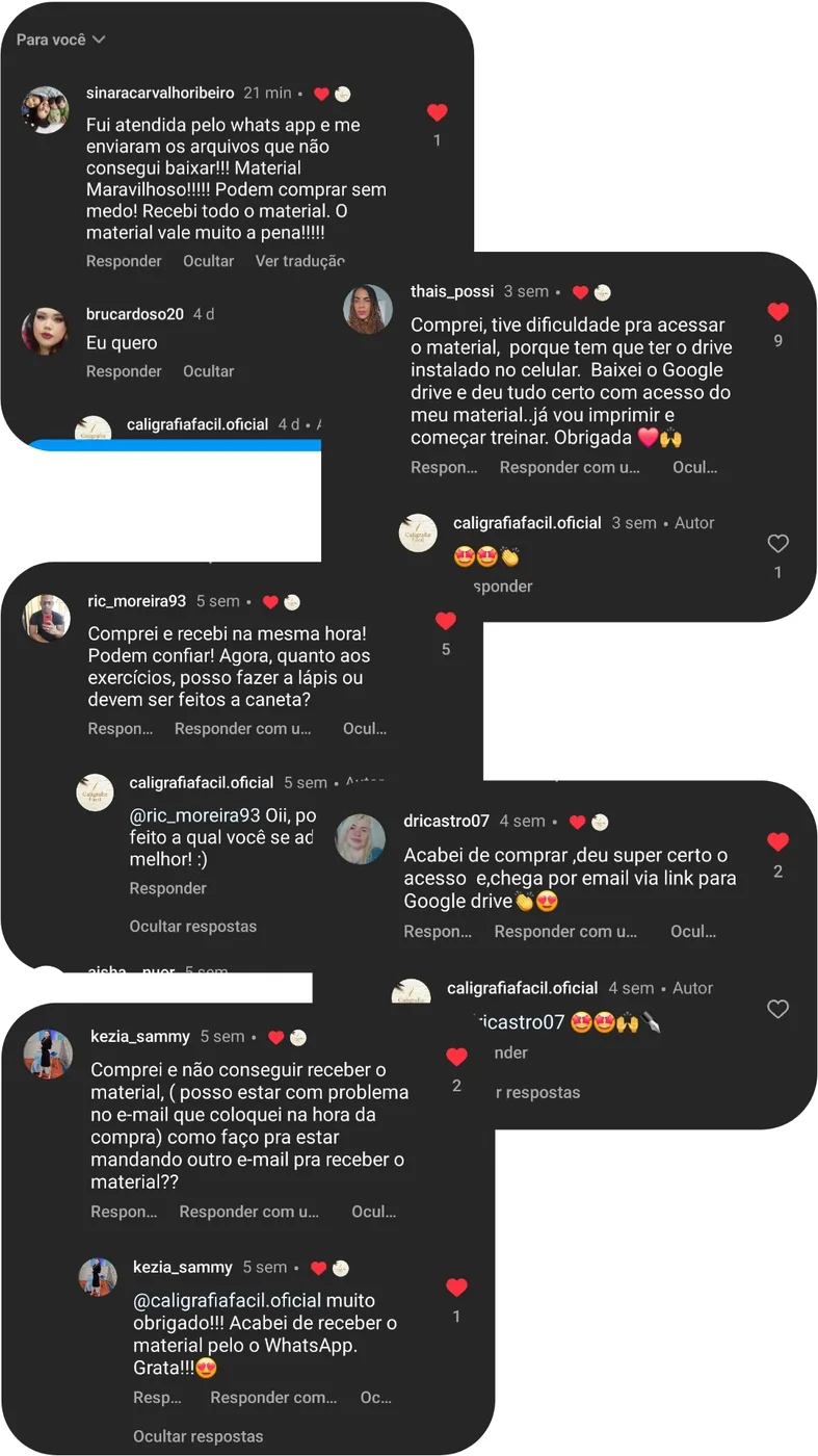 Comentários de clientes sobre o material e o acesso