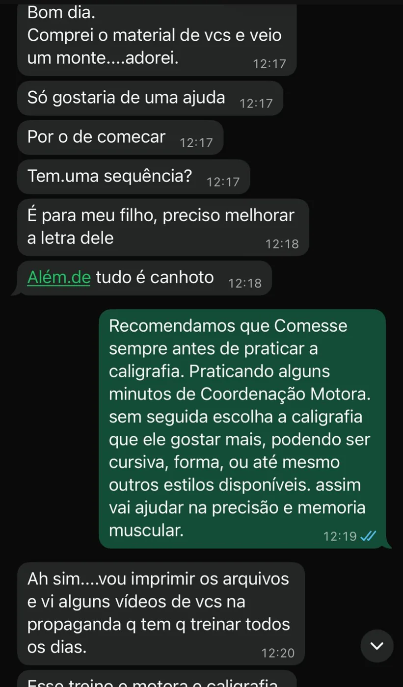 Mensagem sobre a quantidade de material e sequência de treino