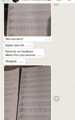 Mensagem com feedback sobre a evolução da escrita